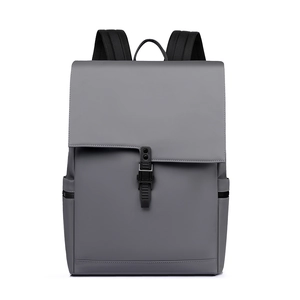 Minimalist grey waterproof business backpack for men with buckle closure and side pockets
