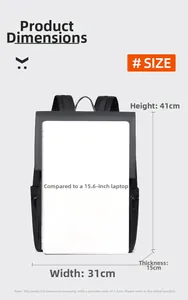 Detailed size chart of grey business backpack showing dimensions and 15.6 inch laptop fit