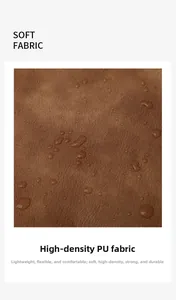 Detail of waterproof brown PU leather fabric with water droplets on the soft surface