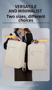 Size comparison of large and small off-white leather backpacks with top handles