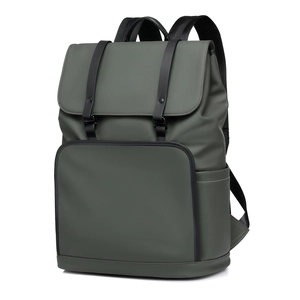 Minimalist green business backpack with matte finish and waterproof fabric in side view