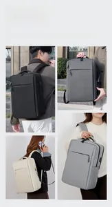 Collage of business laptop backpacks in four colors with USB port and casual style