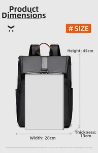 Detailed dimension guide for black waterproof business backpack with 45x28x13cm size specs