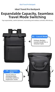 Business backpack detail showing 20L casual and 24L expandable storage modes