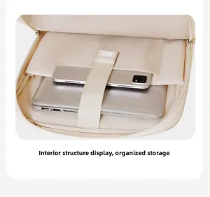 Internal view of business backpack with laptop compartment and protective velcro straps
