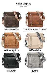 Color options of vintage leather bucket bags with ethnic pattern woven shoulder straps