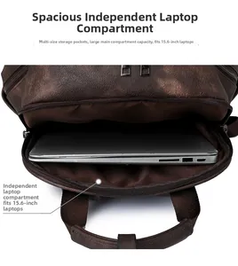Interno dello zaino in pelle PU con scomparto per laptop da 15,6 pollici e capienza