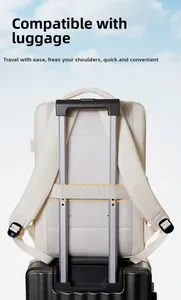 Detail of travel backpack with luggage strap and breathable mesh padding on the back