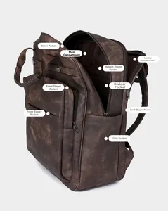 Vista dettagliata dello zaino in pelle PU con scomparto per laptop e tasche