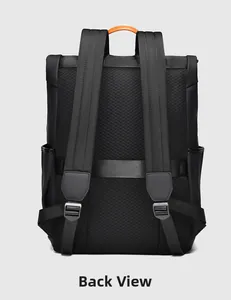 Men's backpack back view showing breathable mesh padding and luggage strap