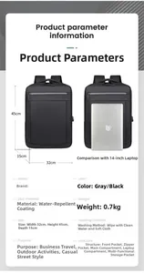 Waterproof business backpack size 32x45x15cm with dedicated 14-inch laptop compartment