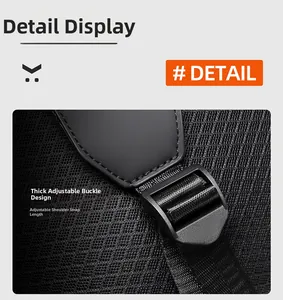 Detail view of the adjustable backpack shoulder strap with durable plastic buckle
