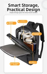 Internal view of the business laptop backpack showing organized storage compartments