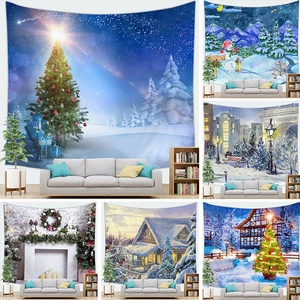 Christmas Tapestry Peach Skin Velvet Wall Hanging Holiday Home Decor Snowman Christmas Tree Digital Print With Accessories
