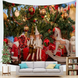 Christmas tree wall tapestry for living room decor featuring Santa and holiday motifs