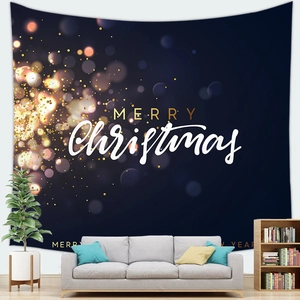 Christmas tree wall tapestry with gold glitter and Merry Christmas greeting for home decor
