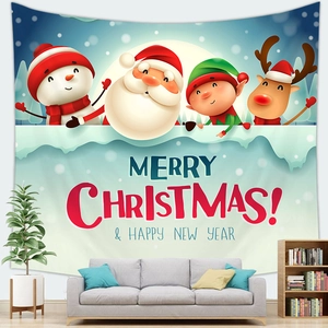 Cartoon Santa Claus and reindeer Christmas wall tapestry for modern living room decor