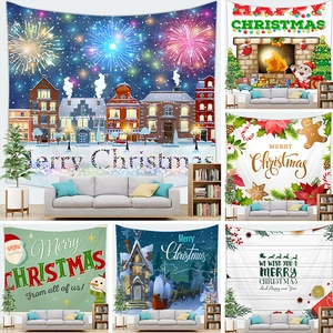 Christmas Tapestry Wall Hanging Polyester Home Decor Snowflake Santa Snowman Pattern For Living Room Bedroom Decorative