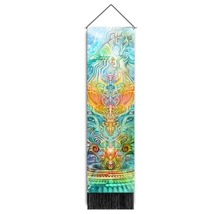Vertikaler Meditations-Wandteppich mit psychedelischer Kunst, Aufhängestange und Quasten