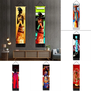 Afrikanische Frauensilhouette Wandteppich Polyester Baumwolle Lange Hängende Rolle Kunst Mit Holzstange Quasten Deko