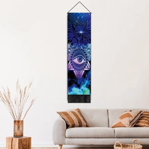 Vertical Evil Eye tapestry with owl and geometric patterns for modern room decoration