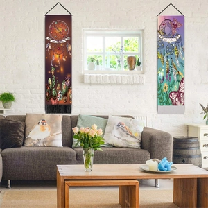 Set di arazzi moderni acchiappasogni con piume e motivi floreali di cactus per la casa