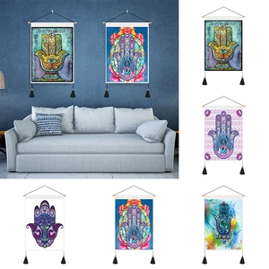 Hamsa Hand Evil Eye Wall Hanging Tapestry Polyester Cotton Bohemian Mandala Decor For Home With Wood Rod Tassels