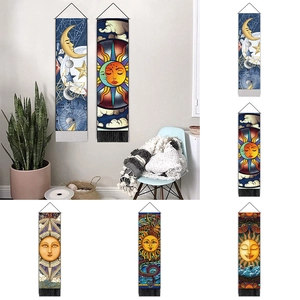 Retro Sun Moon Astrology Hanging Tapestry With Wood Pole And Tassel Nordic Bohemian Wall Art Decor Scroll