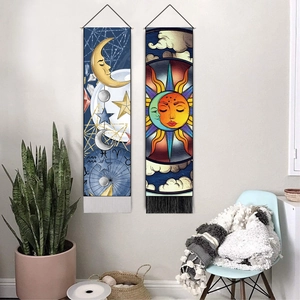 Nordic vintage moon and sun mystic wall art tapestries set with celestial astrology prints