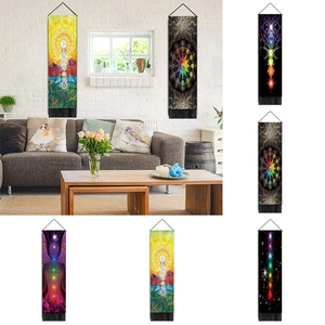 Chakra Tapestry Wall Hanging With Wooden Rod And Tassels Meditation Yoga Room Decor Mandala Starry Sky Vertical Banner