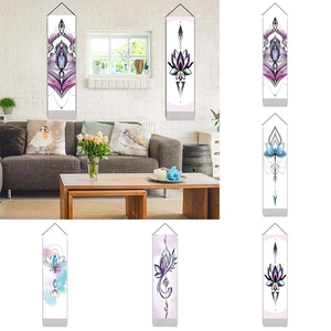 Lotus Mandala Hanging Tapestry Polyester Fabric With Wooden Rod And Tassel Bohemian Zen Wall Decor For Living Room Bedroom