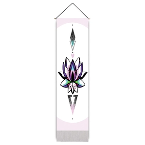 Vertical lotus art tapestry with purple gradient petals and bohemian mandala design