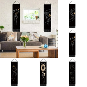 Modern Minimalist Line Art Polyester Tapestry With Tassels Celestial Moon Star Sunflower Hand Wall Hanging Decor Home Art Scroll