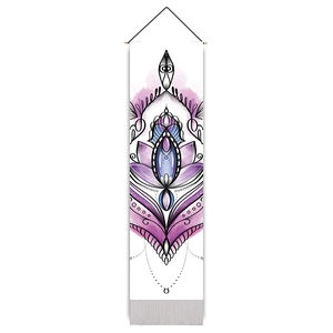 Detail of bohemian mandala wall scroll with purple lotus pattern and silk tassel
