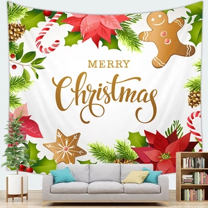 Christmas wall tapestry with gingerbread men and Merry Christmas text on a white background