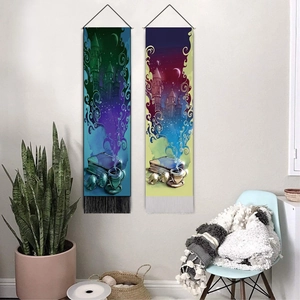 Dreamy castle and moon tapestry set with decorative fringe for living room wall art