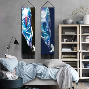 Modern moon and castle wall tapestries with stars and hot air balloons for room decor