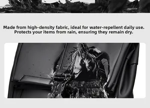 Close-up of water-resistant high-density fabric on a black men's commute backpack
