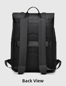 Detail view of breathable honeycomb back panel and luggage strap on black laptop backpack