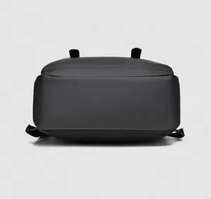 Detail view of the black backpack base featuring reinforced stitching and matte finish