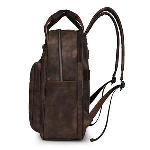 Zaino vintage in pelle PU marrone scuro con scomparti multipli e manico superiore