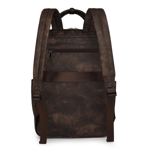 Retro dello zaino in pelle PU marrone con fascia trolley e tasca antifurto posteriore