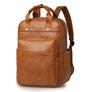 Zaino in pelle PU marrone con grande capacità e design funzionale multi-tasche