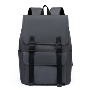 Waterproof dark grey business laptop backpack with durable straps and buckle closure