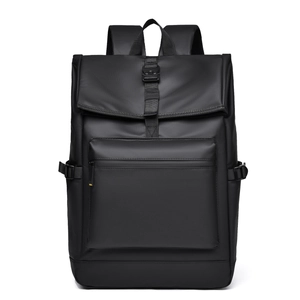Sac à dos d'ordinateur noir minimaliste imperméable avec boucle et poche frontale