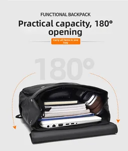 Internal layout of large capacity functional backpack with 180 degree opening