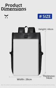 Sac à dos noir minimaliste pour ordinateur avec dimensions 44x28x14cm et boucle métal