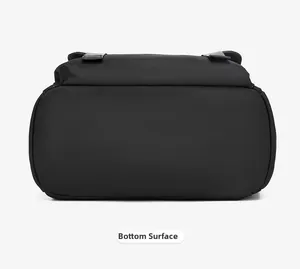 Detailed bottom view of the waterproof business backpack showing durable black nylon fabric