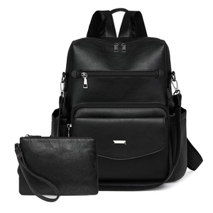 Mochila De Cuero PU Vintage Para Mujer Y Bolso De Mano Gran Capacidad Multi Bolsillo Mochila Casual De Viaje Con Bolso De Mano Combinado