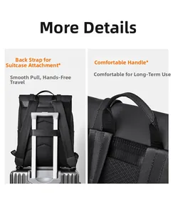Detail of backpack luggage strap and reinforced top handle for easy business travel